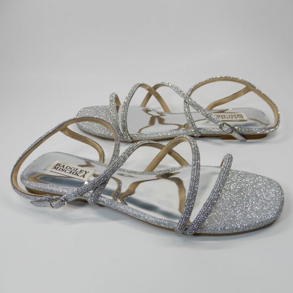 Badgley Mischka Ivie Strappy Flat Sandals Size 8 Silver Rhinestone Embellished - Picture 12 of 12